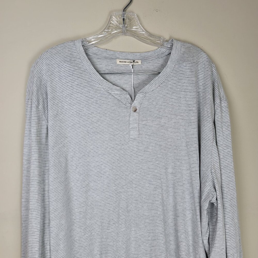 Marine Layer Peralta MicroModal Stripe Henley Gray Long Sleeve L - Picture 6 of 11